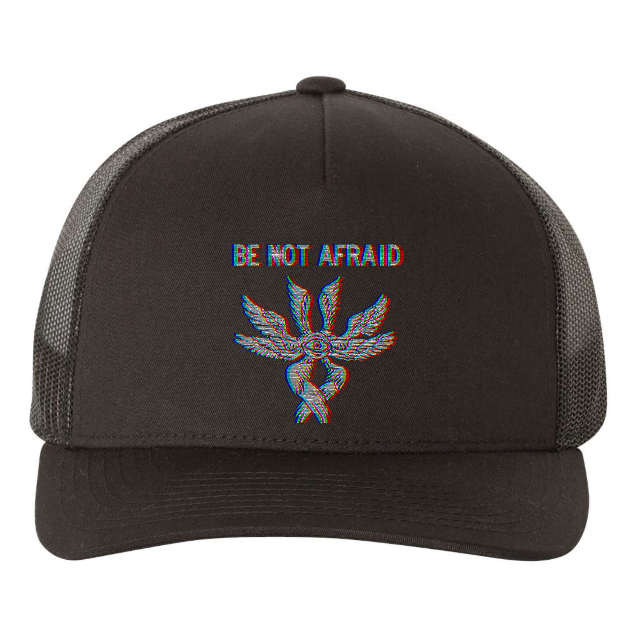 Be Not Afraid Biblically Accurate Angel Seraphim Glitch Yupoong Adult 5-Panel Trucker Hat