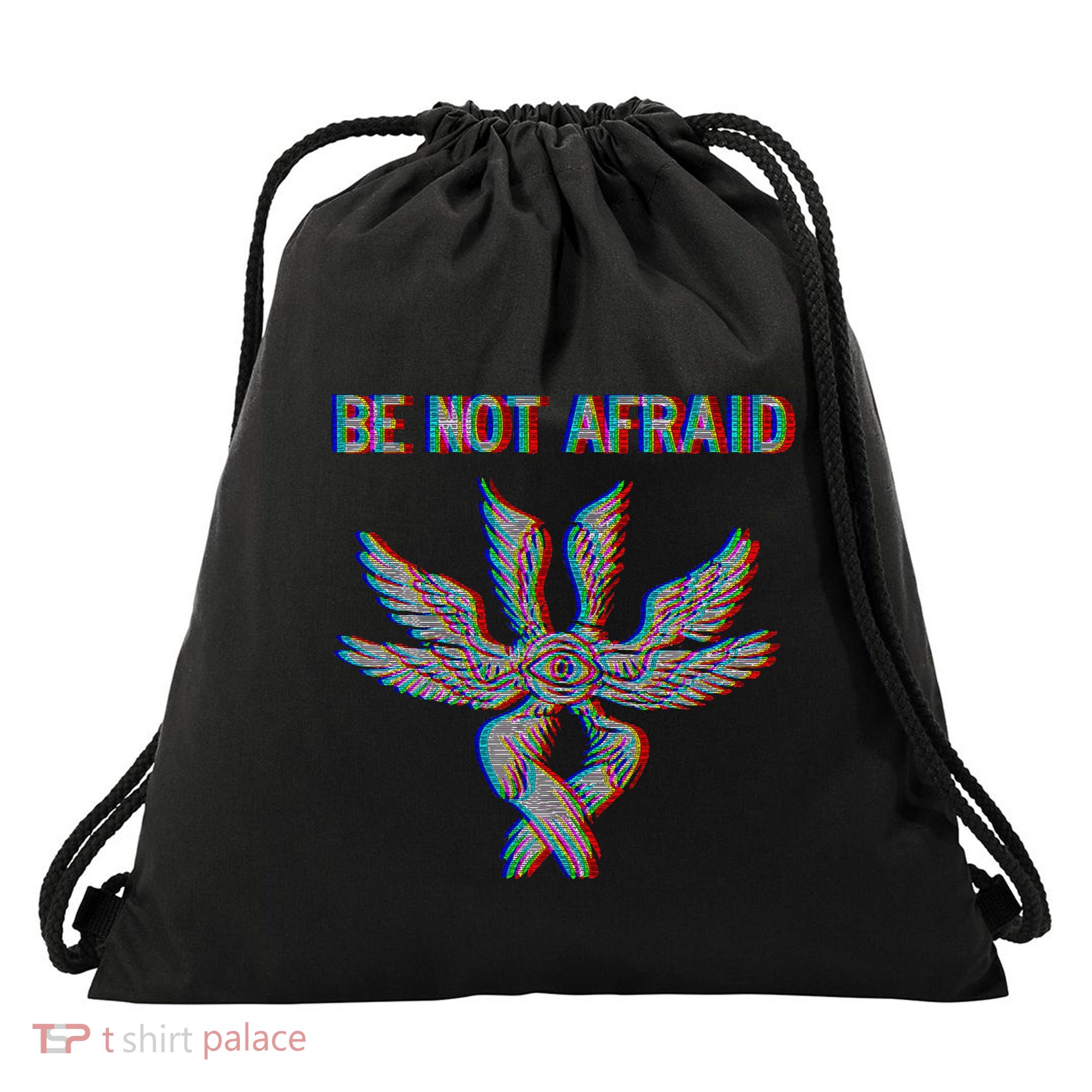 Be Not Afraid Biblically Accurate Angel Seraphim Glitch Drawstring Bag
