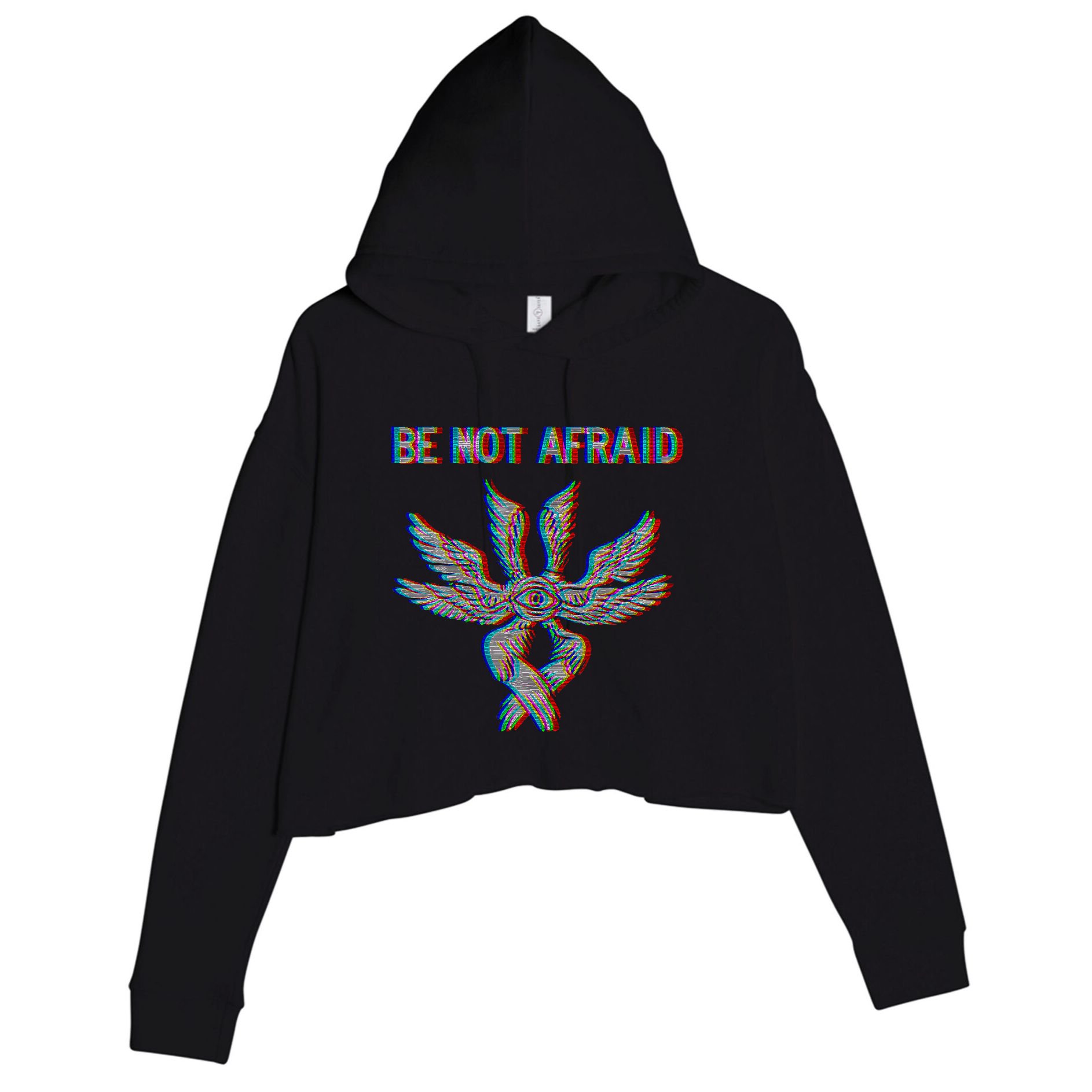 Be Not Afraid Biblically Accurate Angel Seraphim Glitch Crop Fleece Hoodie