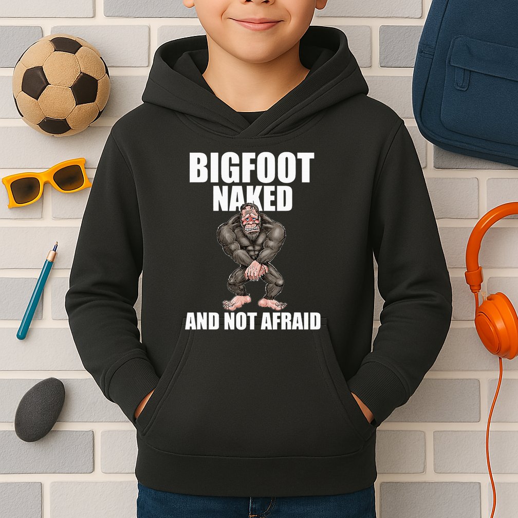 Bigfoot Naked And Not Afraid Kids Hoodie