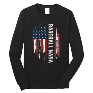 Baseball Nana American Flag Grandma Grandson 4th Of July Long Sleeve Shirt