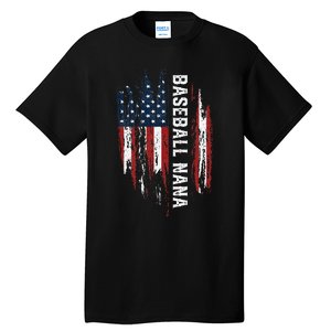 Baseball Nana American Flag Grandma Grandson 4th Of July Tall T-Shirt