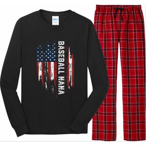 Baseball Nana American Flag Grandma Grandson 4th Of July Long Sleeve Pajama Set