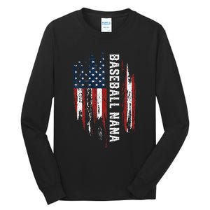 Baseball Nana American Flag Grandma Grandson 4th Of July Tall Long Sleeve T-Shirt