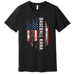 Baseball Nana American Flag Grandma Grandson 4th Of July Premium T-Shirt