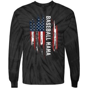 Baseball Nana American Flag Grandma Grandson 4th Of July Tie-Dye Long Sleeve Shirt