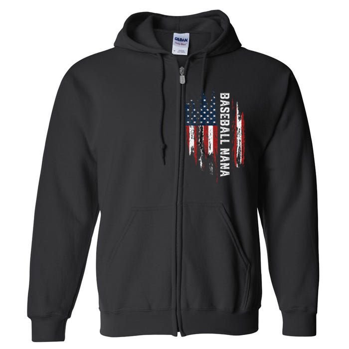 Baseball Nana American Flag Grandma Grandson 4th Of July Full Zip Hoodie