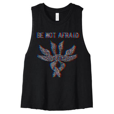 Be Not Afraid Biblically Accurate Angel Seraphim Glitch Women's Racerback Cropped Tank