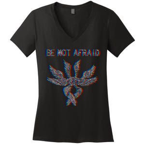 Be Not Afraid Biblically Accurate Angel Seraphim Glitch Women's V-Neck T-Shirt