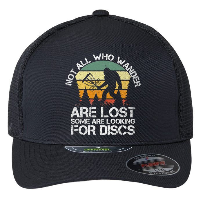 Bigfoot Not All Who Wander Are Lost Some Looking For Discs Flexfit Unipanel Trucker Cap