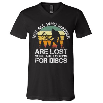 Bigfoot Not All Who Wander Are Lost Some Looking For Discs V-Neck T-Shirt