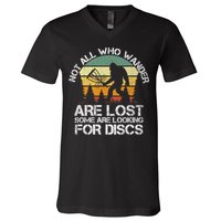 Bigfoot Not All Who Wander Are Lost Some Looking For Discs V-Neck T-Shirt