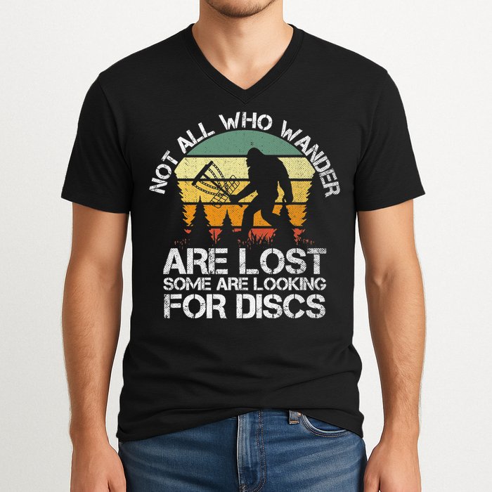 Bigfoot Not All Who Wander Are Lost Some Looking For Discs V-Neck T-Shirt