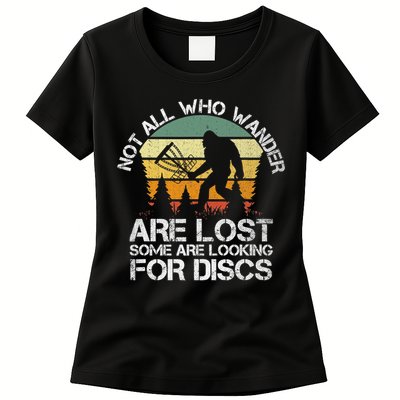 Bigfoot Not All Who Wander Are Lost Some Looking For Discs Womens T-Shirt