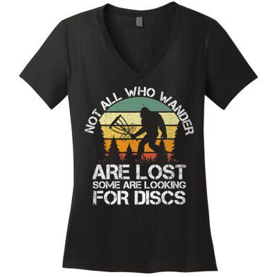 Bigfoot Not All Who Wander Are Lost Some Looking For Discs Women's V-Neck T-Shirt