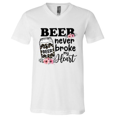 Beer Never Broke My Heart for a Beer Lady Lovers V-Neck T-Shirt