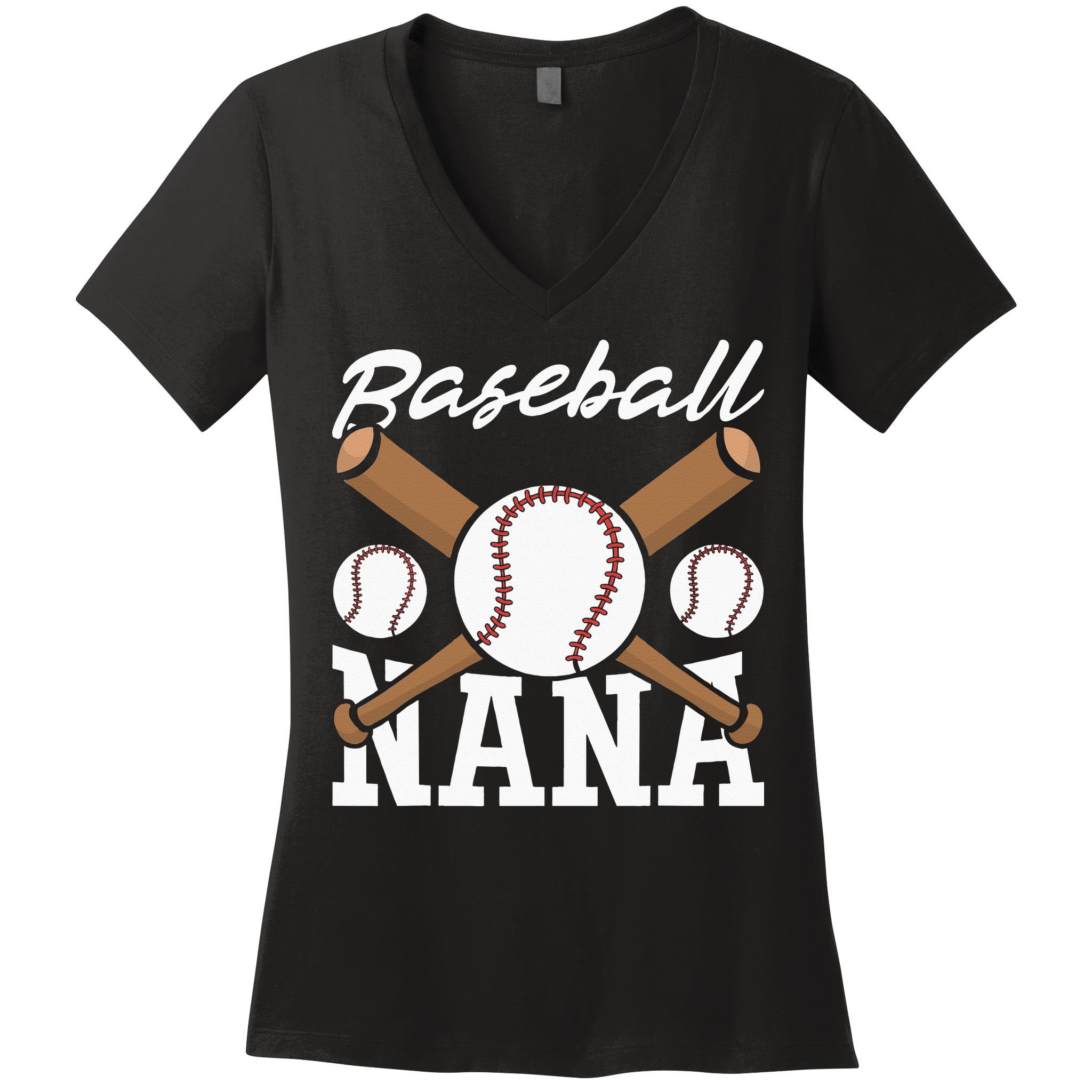 Baseball Nana Batter Sport Baseball Player Grandma Baseball Women's V-Neck T-Shirt