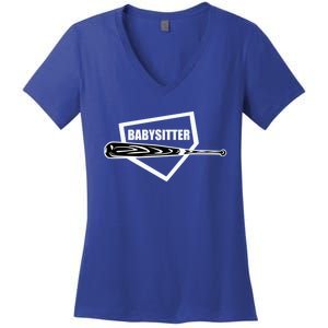 Babysitter Nanny Baseball Bat Sitter Funny Gift Women's V-Neck T-Shirt