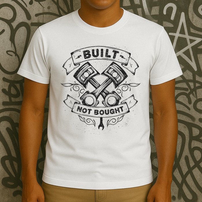 Built Not Bought Pistons Custom Vintage Car Mechanic T-Shirt