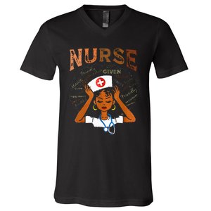 Black Nurse Black History Blm Melanin Afro Woman Nursing V-Neck T-Shirt