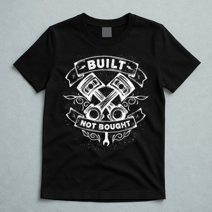 Built Not Bought Mechanic Pistons Custom Vintage Clothing T-Shirt