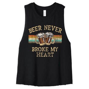 Beer Never Broke My Heart Funny Drinking Lovers Gift Women's Racerback Cropped Tank