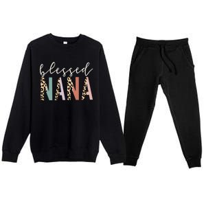 Blessed Nana Cute Leopard funny mother's day Premium Crewneck Sweatsuit Set