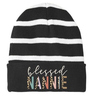 Blessed Nannie Cute Leopard Print Striped Beanie with Solid Band