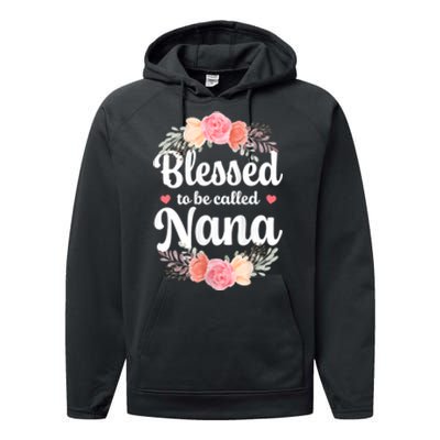 Blessed Nana Christian Grandma Floral MotherS Day Performance Fleece Hoodie