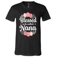 Blessed Nana Christian Grandma Floral MotherS Day V-Neck T-Shirt