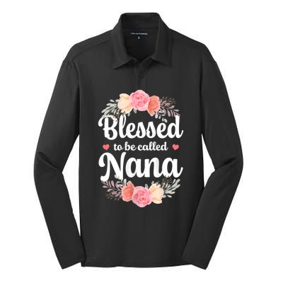 Blessed Nana Christian Grandma Floral MotherS Day Silk Touch Performance Long Sleeve Polo