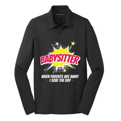 Babysitter Nanny Care Care Superhero Theme Gift Silk Touch Performance Long Sleeve Polo