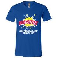 Babysitter Nanny Care Care Superhero Theme Gift V-Neck T-Shirt