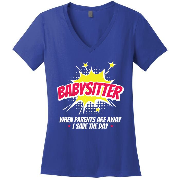 Babysitter Nanny Care Care Superhero Theme Gift Women's V-Neck T-Shirt