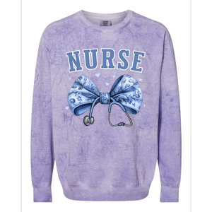 Blue Nurse Coquette Bow Stethoscope Nursing Medical Doctor Cool Gift Colorblast Crewneck Sweatshirt