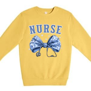 Blue Nurse Coquette Bow Stethoscope Nursing Medical Doctor Cool Gift Premium Crewneck Sweatshirt