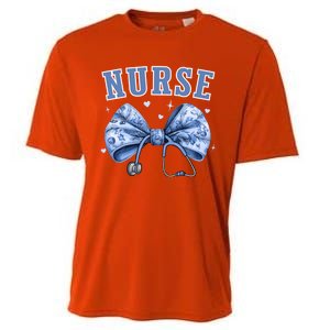 Blue Nurse Coquette Bow Stethoscope Nursing Medical Doctor Cool Gift Cooling Performance Crew T-Shirt