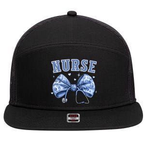 Blue Nurse Coquette Bow Stethoscope Nursing Medical Doctor Cool Gift 7 Panel Mesh Trucker Snapback Hat