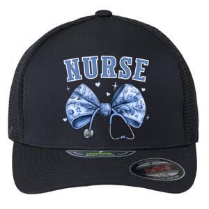 Blue Nurse Coquette Bow Stethoscope Nursing Medical Doctor Cool Gift Flexfit Unipanel Trucker Cap