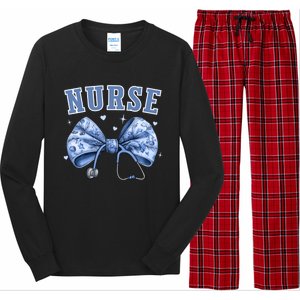 Blue Nurse Coquette Bow Stethoscope Nursing Medical Doctor Cool Gift Long Sleeve Pajama Set