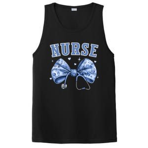 Blue Nurse Coquette Bow Stethoscope Nursing Medical Doctor Cool Gift PosiCharge Competitor Tank