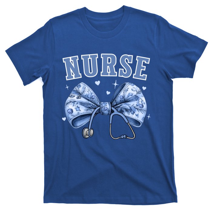 Blue Nurse Coquette Bow Stethoscope Nursing Medical Doctor Cool Gift T-Shirt