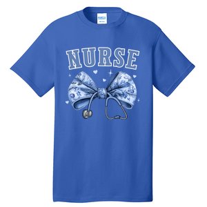 Blue Nurse Coquette Bow Stethoscope Nursing Medical Doctor Cool Gift Tall T-Shirt