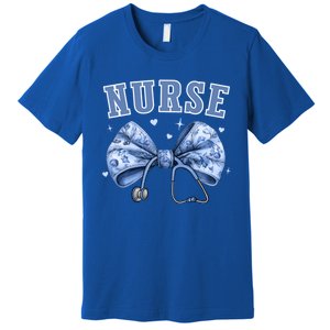 Blue Nurse Coquette Bow Stethoscope Nursing Medical Doctor Cool Gift Premium T-Shirt