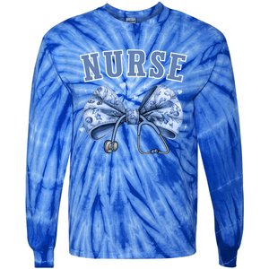 Blue Nurse Coquette Bow Stethoscope Nursing Medical Doctor Cool Gift Tie-Dye Long Sleeve Shirt