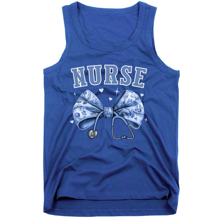 Blue Nurse Coquette Bow Stethoscope Nursing Medical Doctor Cool Gift Tank Top