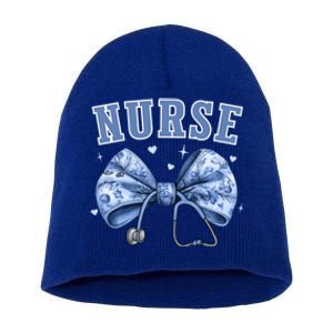 Blue Nurse Coquette Bow Stethoscope Nursing Medical Doctor Cool Gift Short Acrylic Beanie