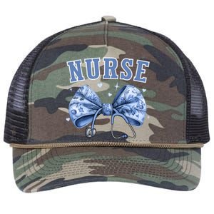 Blue Nurse Coquette Bow Stethoscope Nursing Medical Doctor Cool Gift Retro Rope Trucker Hat Cap