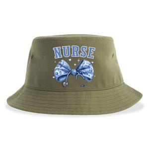 Blue Nurse Coquette Bow Stethoscope Nursing Medical Doctor Cool Gift Sustainable Bucket Hat