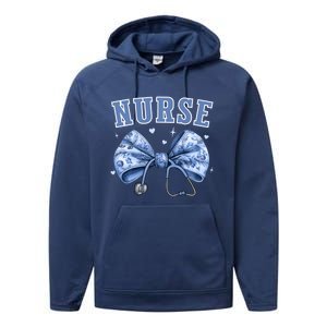 Blue Nurse Coquette Bow Stethoscope Nursing Medical Doctor Cool Gift Performance Fleece Hoodie